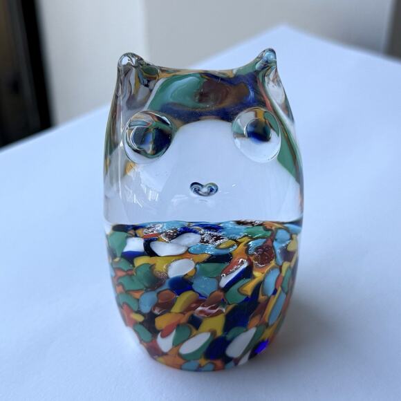 Czech Multicolor in Clear Art Glass Cat Kitten Paperweight Figurine 3" - Picture 2 of 9